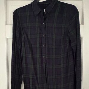 Old Navy Size Small Dress Navy Blue & Green Plaid button up collared Dress